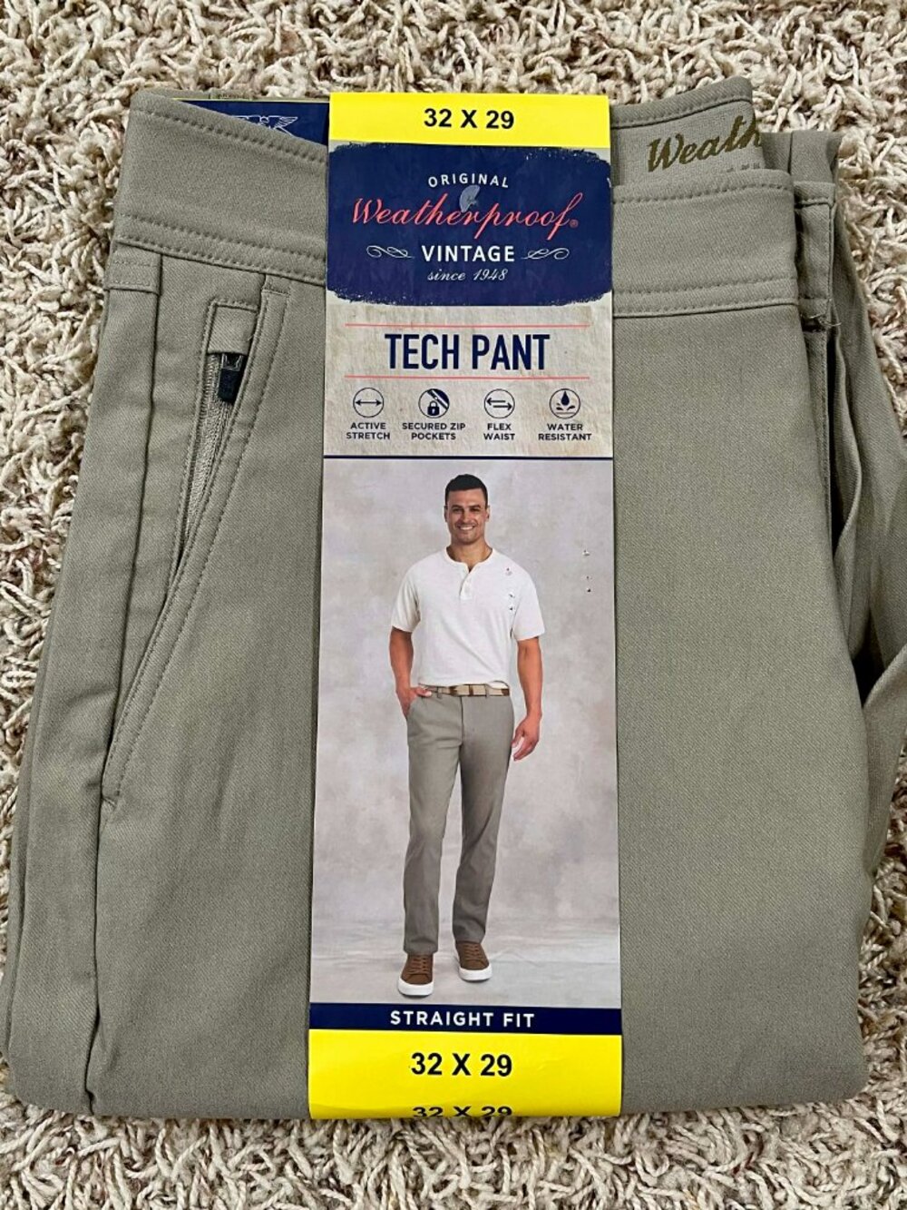 Weatherproof Vintage Men's Tech Pants Tan, Size 32x29 (New)
